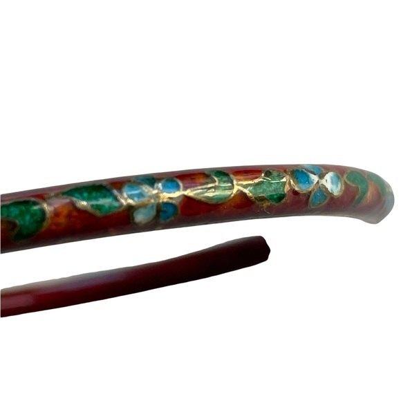 Vintage Cloisonne Red Bangle Bracelet - Picture 5 of 10